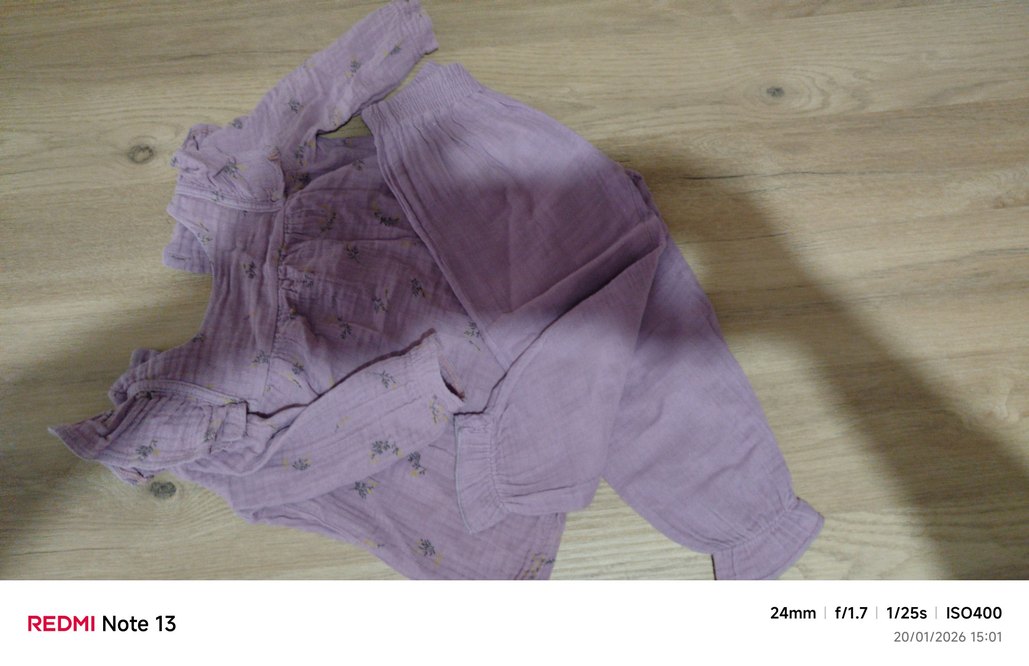 Kız Çocuk Mor Nakışlı Keten Bluz pantolon - Görsel 5