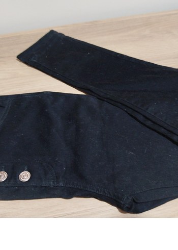 Düğmeli Siyah Denim Kadın Pantolon - Görsel 3