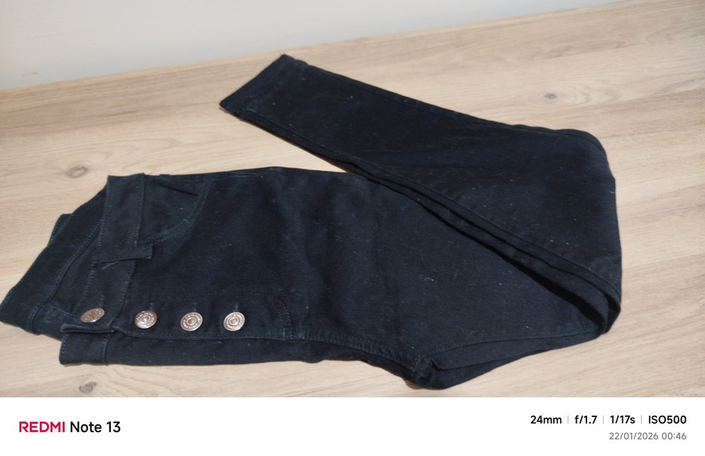 Düğmeli Siyah Denim Kadın Pantolon - Görsel 3