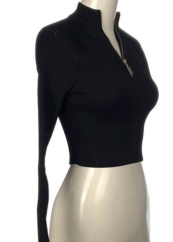 Fermuarlı Siyah Yüksek Yakalı Kadın Kazak - Görsel 2