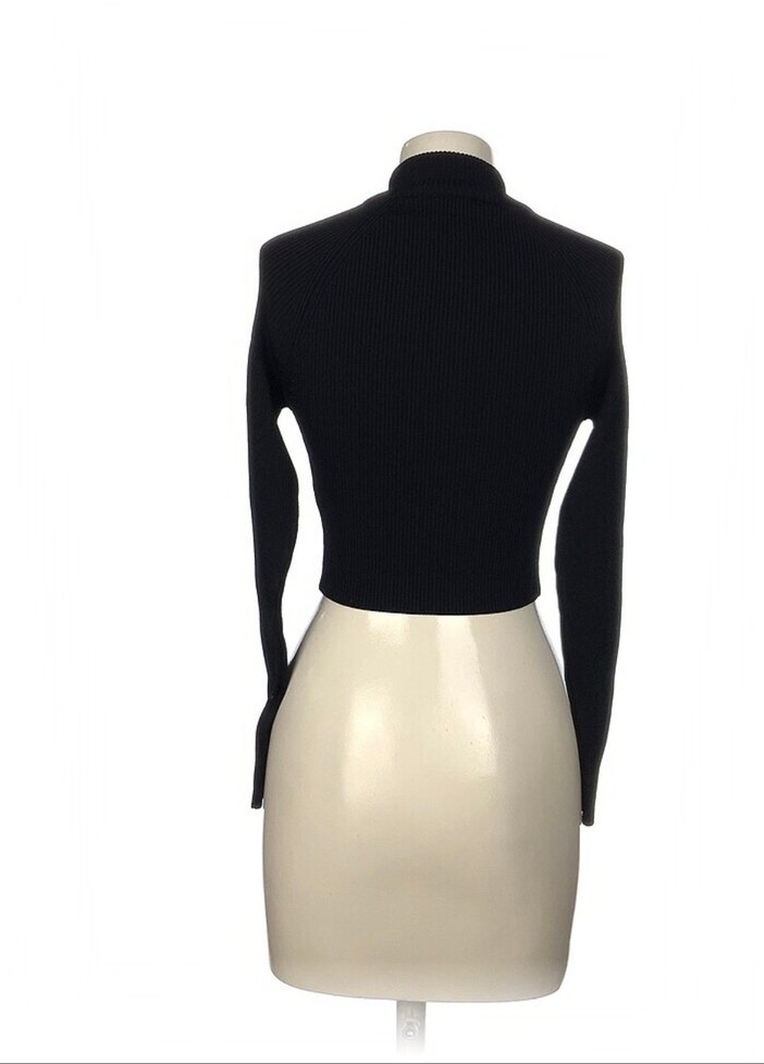 Fermuarlı Siyah Yüksek Yakalı Kadın Kazak - Görsel 4