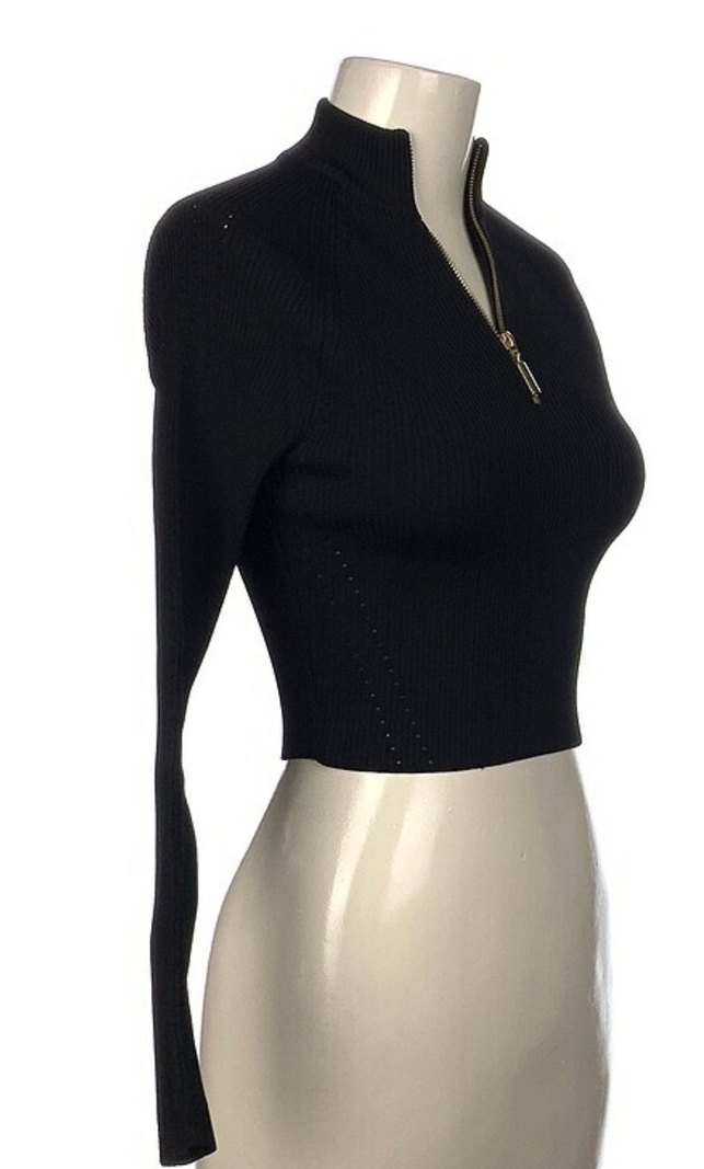 Fermuarlı Siyah Yüksek Yakalı Kadın Kazak - Görsel 2