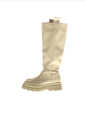 Bej Deri İnce Topuklu Dizüstü Kadın Çizme - Görsel 3