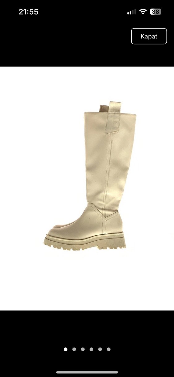 Bej Deri İnce Topuklu Dizüstü Kadın Çizme - Görsel 3