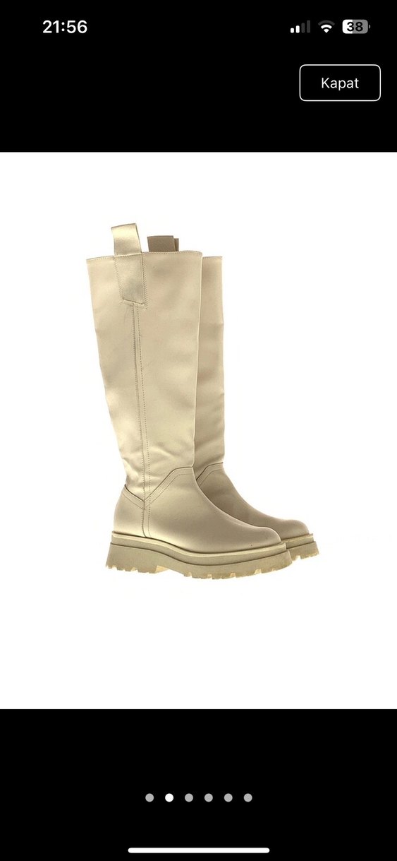 Bej Deri İnce Topuklu Dizüstü Kadın Çizme - Görsel 2