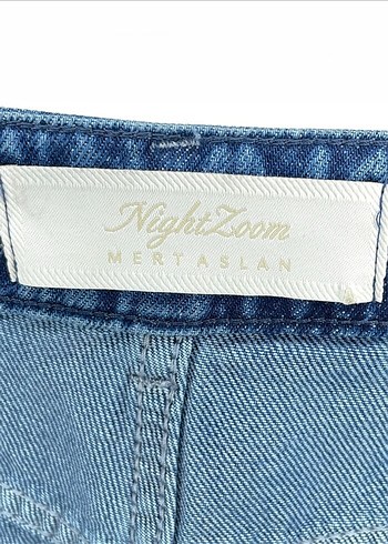 Taş  İşlemeli Rahat Kesim Mavi Denim Pantolon - Görsel 4