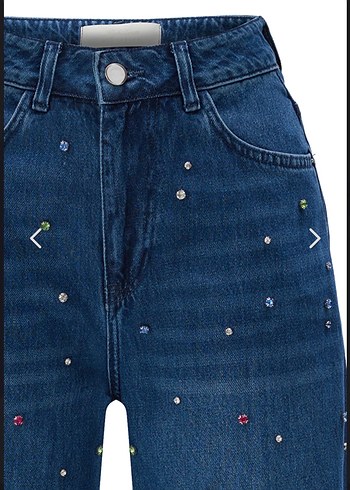 Taş  İşlemeli Rahat Kesim Mavi Denim Pantolon - Görsel 3