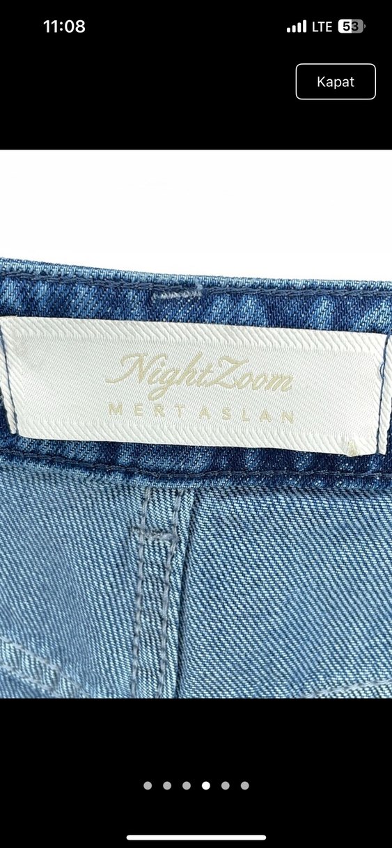 Taş  İşlemeli Rahat Kesim Mavi Denim Pantolon - Görsel 4