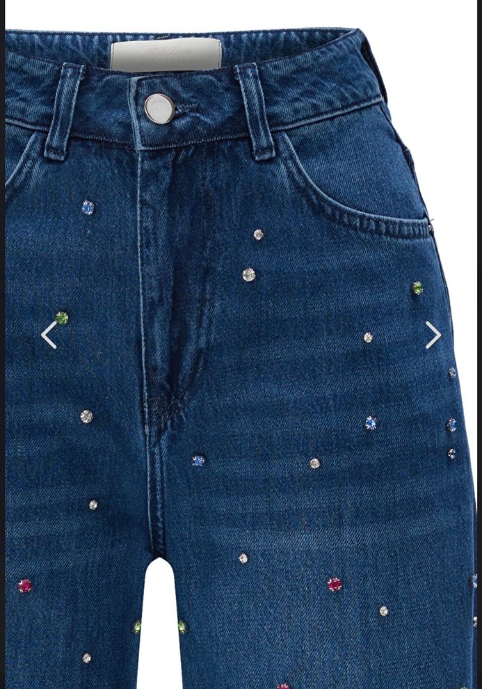 Taş  İşlemeli Rahat Kesim Mavi Denim Pantolon - Görsel 3