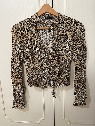 Leopar desenli gömlek bluz
