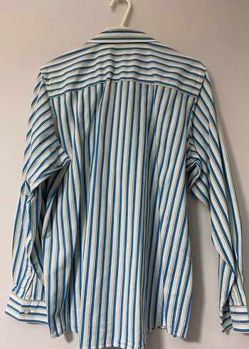 Mavi Çizgili Pamuklu Erkek Gömlek - Görsel 4