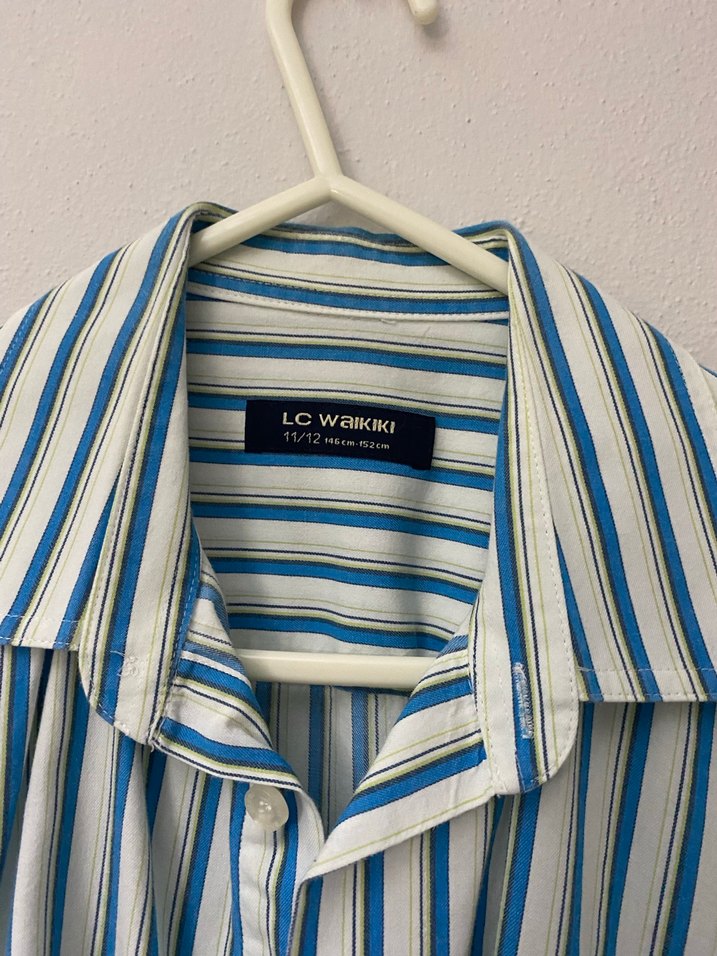 Mavi Çizgili Pamuklu Erkek Gömlek - Görsel 3