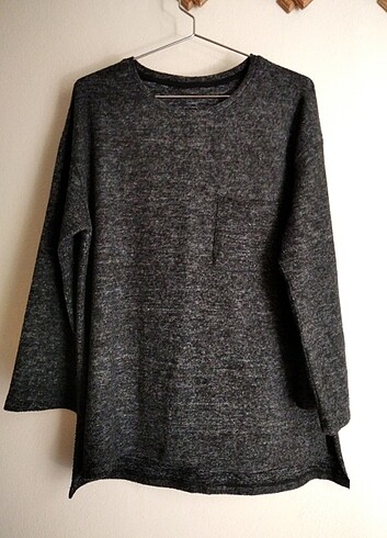 LCW Gri Triko Tüylü Tunik Sweatshirt 