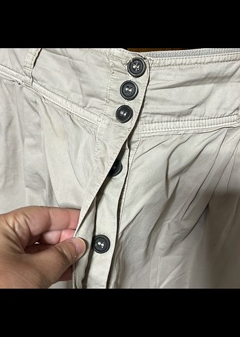 Düğmeli Keten Mini Etek - Görsel 3