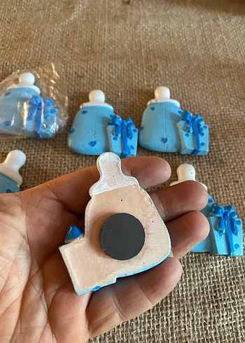 6 adet Mavi Bebek Biberonu ve Hediye Süsleri polyester biblo - Görsel 4