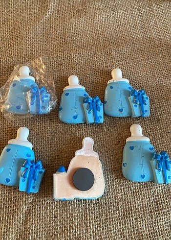 6 adet Mavi Bebek Biberonu ve Hediye Süsleri polyester biblo - Görsel 3