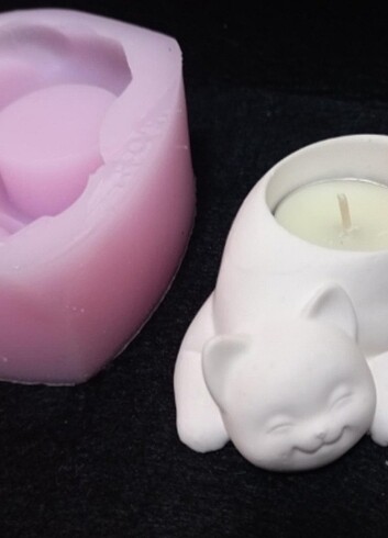 Kedi tealight mumluk silikon kalıp 