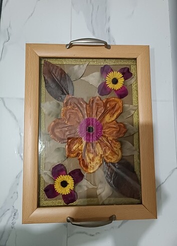 Çiçekli ahşap tepsi 