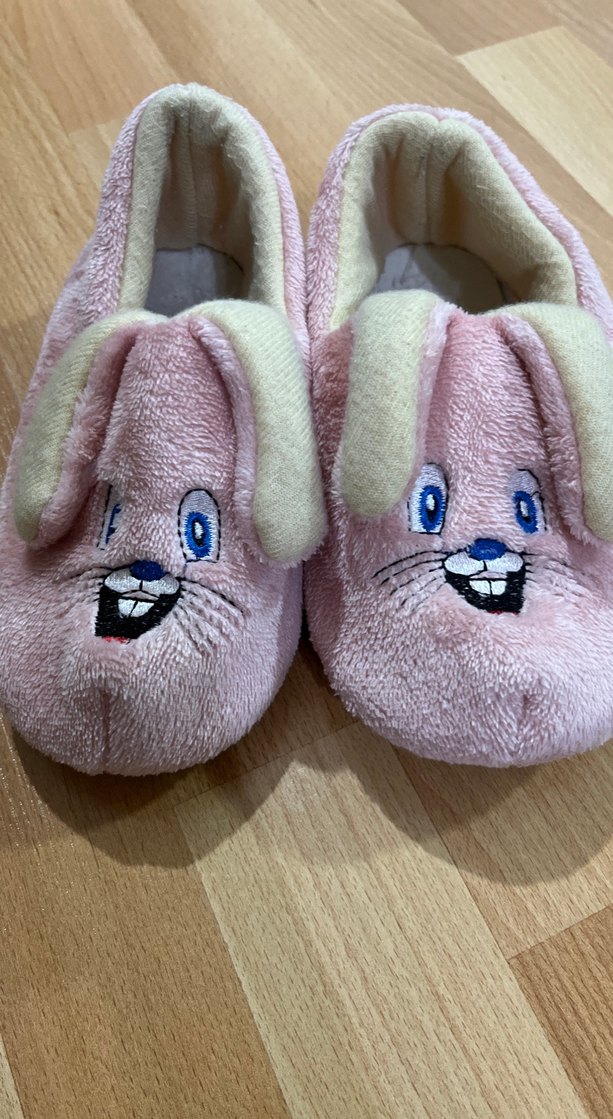 Kız Çocuk Pembe Peluş Tavşanlı Ev Terliği - Görsel 2