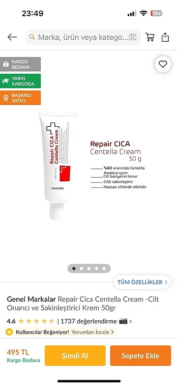 Beden Renk Chamos Repair Centella Cream