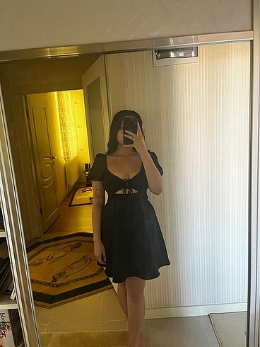 H&M siyah keten elbise