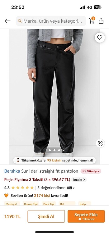 BERSHKA siyah deri pantolon