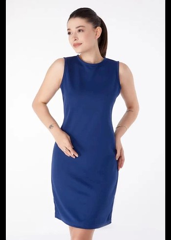 Zara Lacivert Yüksek Yaka Kolsuz Midi Elbise