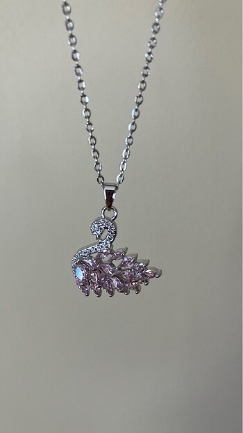  Beden Swarovski Çelik Pembe Taşlı Kuğu Kolye