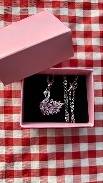 Swarovski Çelik Pembe Taşlı Kuğu Kolye
