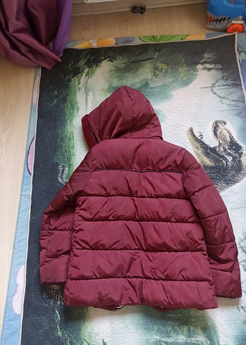 Bordo erkek cocuk Kışlık Mont Kürklü Kapüşonlu - Görsel 3