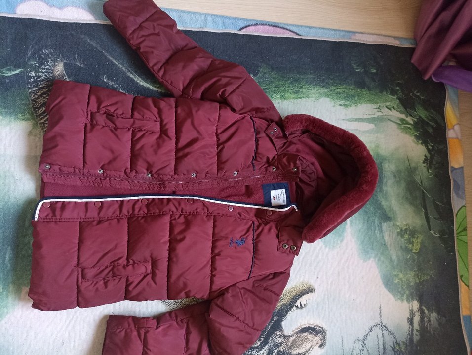 Bordo erkek cocuk Kışlık Mont Kürklü Kapüşonlu - Görsel 2