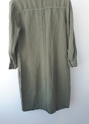 Markasız Ürün Haki yeşil pamuklu keten günlük kısa elbise. 