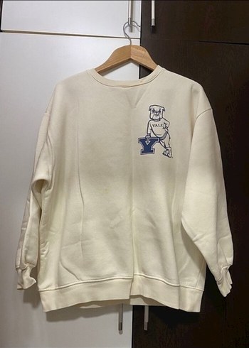 Beyaz Baskılı Oversize Sweatshirt - Görsel 2