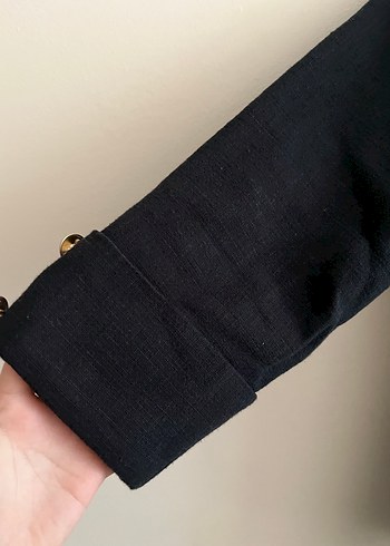 Siyah Keten Kadın Midi Blazer Ceket - Görsel 3