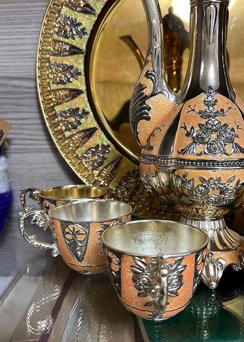 Altın Renkli İşlemeli Çaydanlık Seti ZEMZEM SETİ - Görsel 3