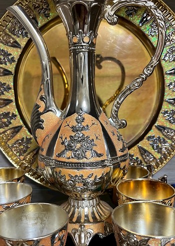 Altın Renkli İşlemeli Çaydanlık Seti ZEMZEM SETİ - Görsel 2