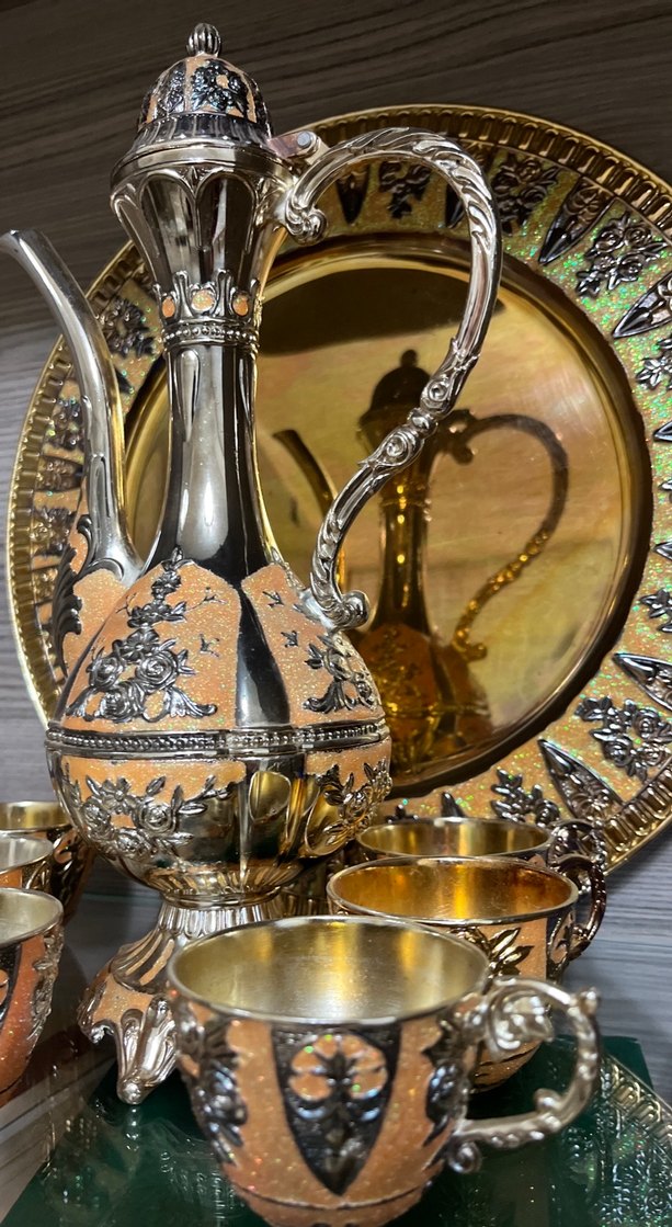 Altın Renkli İşlemeli Çaydanlık Seti ZEMZEM SETİ - Görsel 4