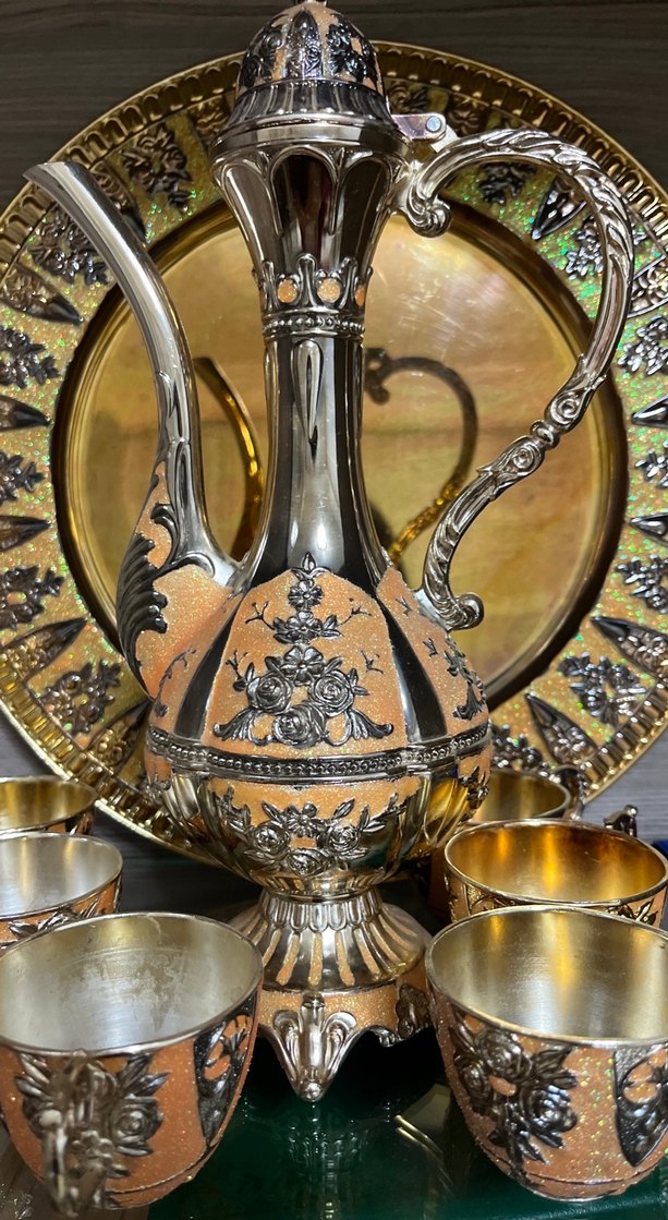 Altın Renkli İşlemeli Çaydanlık Seti ZEMZEM SETİ - Görsel 2