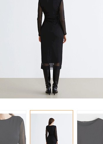 Uzun Siyah Yüksek Yakalı Dar Kesim Elbise - Görsel 2