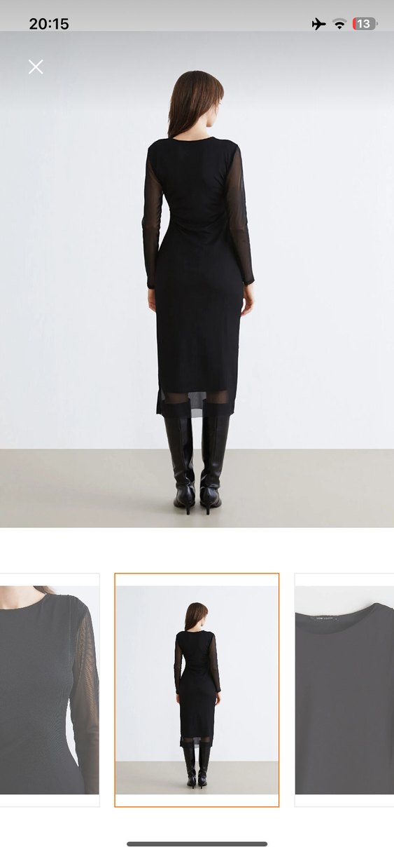 Uzun Siyah Yüksek Yakalı Dar Kesim Elbise - Görsel 2