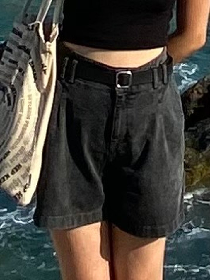 Kadın Siyah Denim Bermuda Şort - Görsel 2