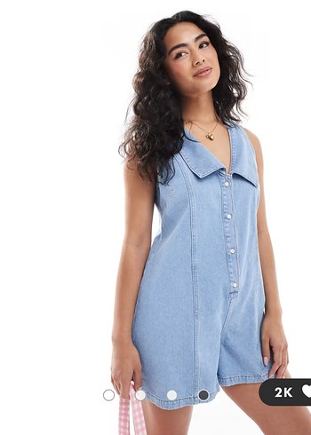 Miss Selfridge Kadın Mavi Denim Kısa Tulum