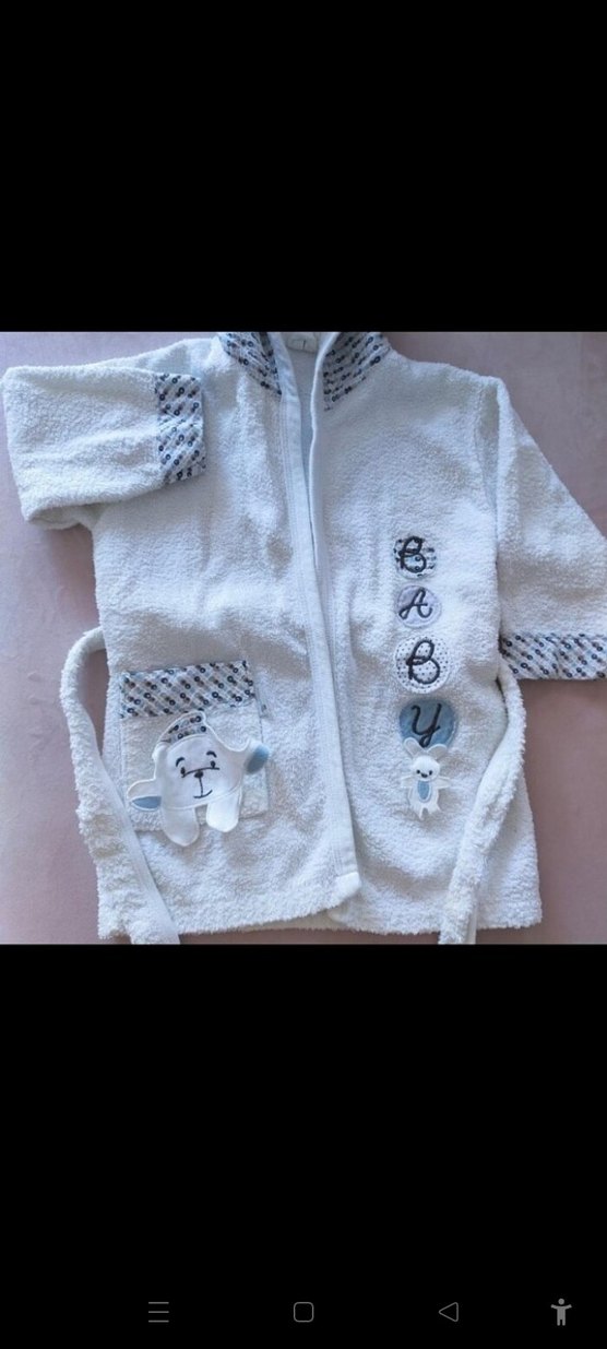 Nakışlı Beyaz Erkek Çocuk Bornozu - Görsel 2