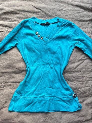 dugme detayli turkuaz vintage bluz