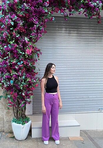 BERSHKA kumaş wide leg pantolon
