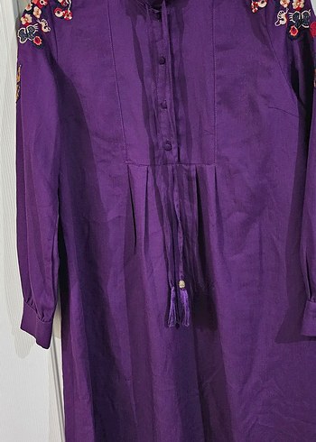 Mor Düğmeli V Yaka Hamile Bluzu - Görsel 2