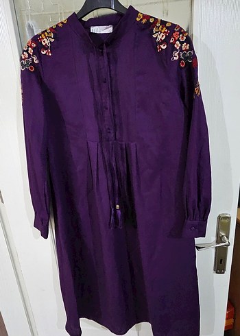 Mor Düğmeli V Yaka Hamile Bluzu - Görsel 4