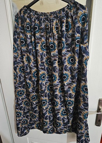 Düğmeli Çok Renkli Bohem Hamile Midi Etek - Görsel 3