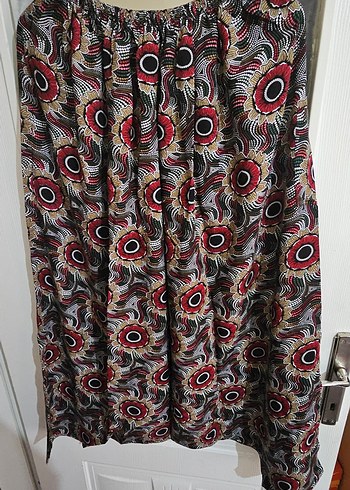 Düğmeli Çok Renkli Bohem Hamile Midi Etek - Görsel 5