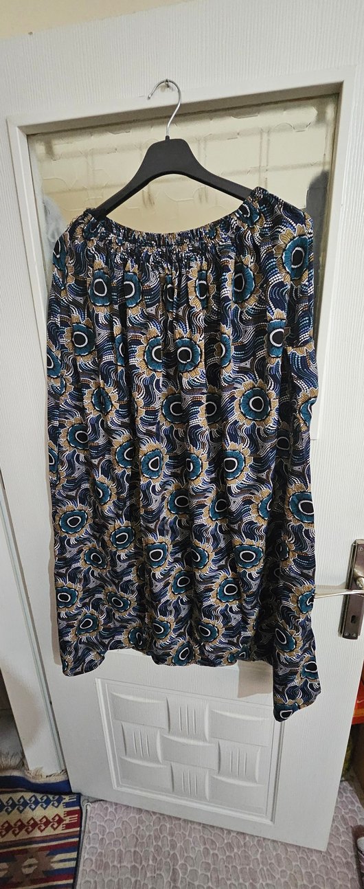 Düğmeli Çok Renkli Bohem Hamile Midi Etek - Görsel 3